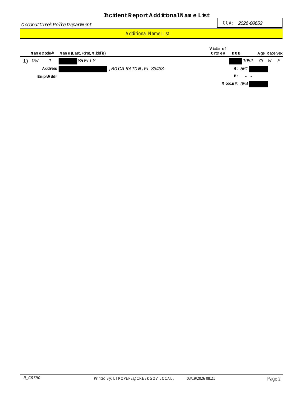 Police Report — Case #2026-00652 — Page 2