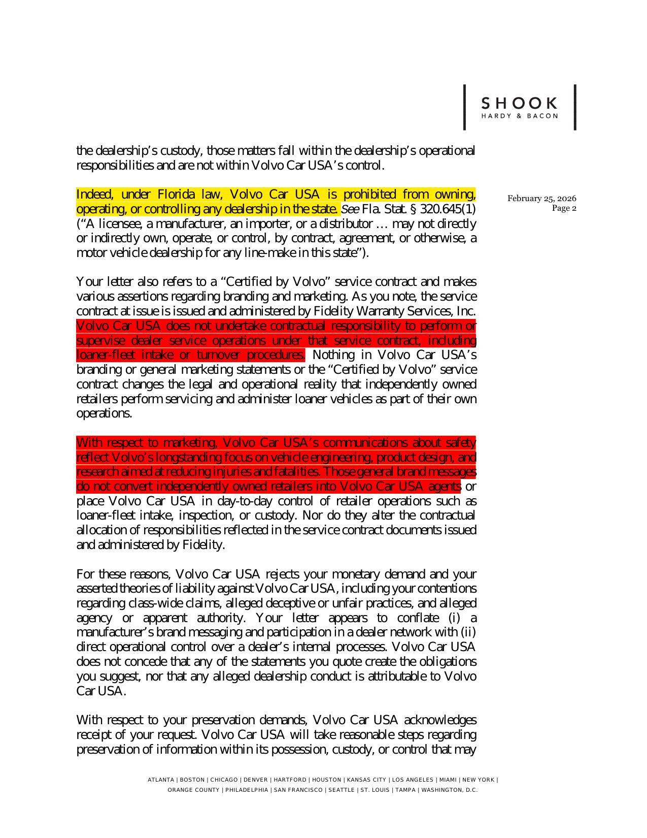 Attorney Response Letter — Shook, Hardy & Bacon LLP — February 25, 2026 — Page 2