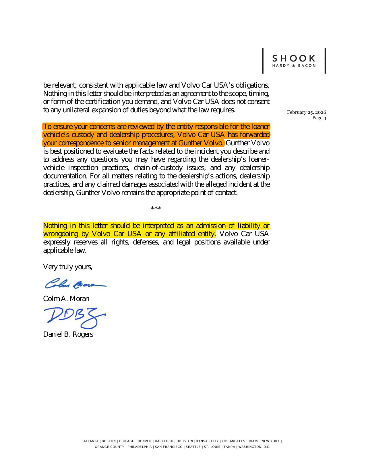 Attorney Response Letter — Shook, Hardy & Bacon LLP — February 25, 2026 — Page 3